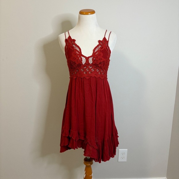Free People One Adella Slip Dark Cherry Red Lace Mini Dress Party Sexy Small S/P - Picture 2 of 9